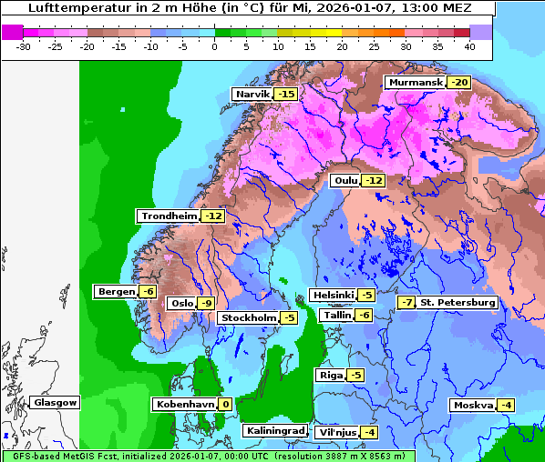 Temperatur, 7. 1. 2026