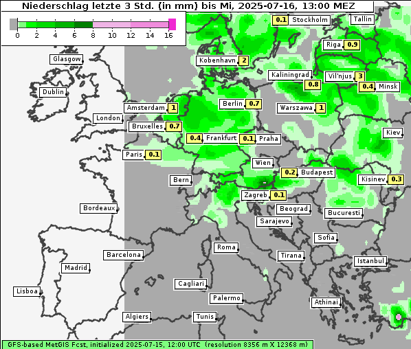 Niederschlag, 16. 7. 2025