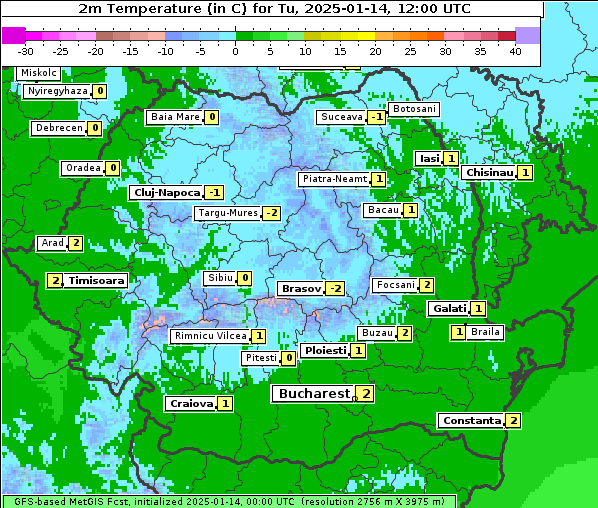 Temperatur, 14. 1. 2025