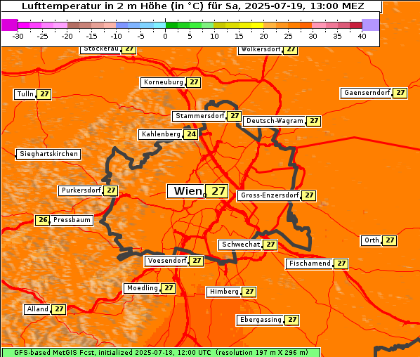Temperatur, 19. 7. 2025