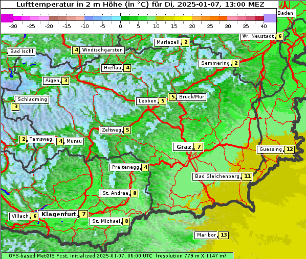 Temperatur, 7. 1. 2025