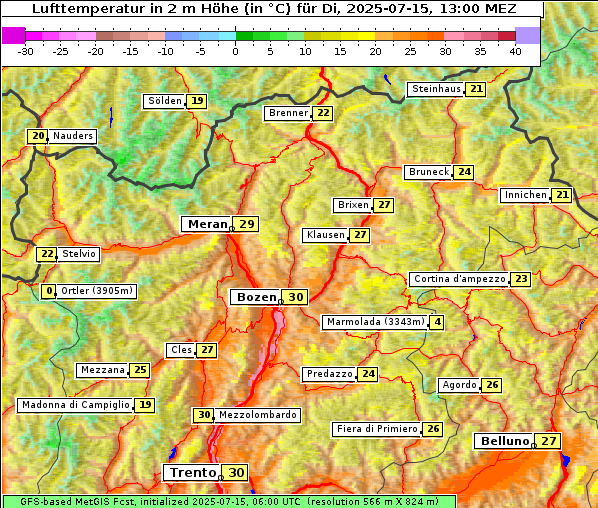 Temperatur, 15. 7. 2025
