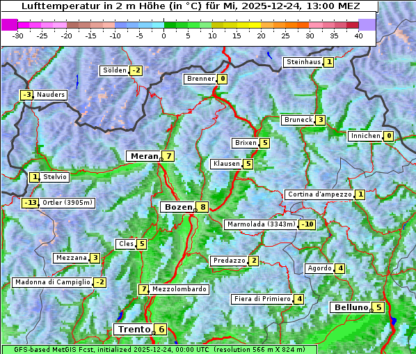 Temperatur, 24. 12. 2025