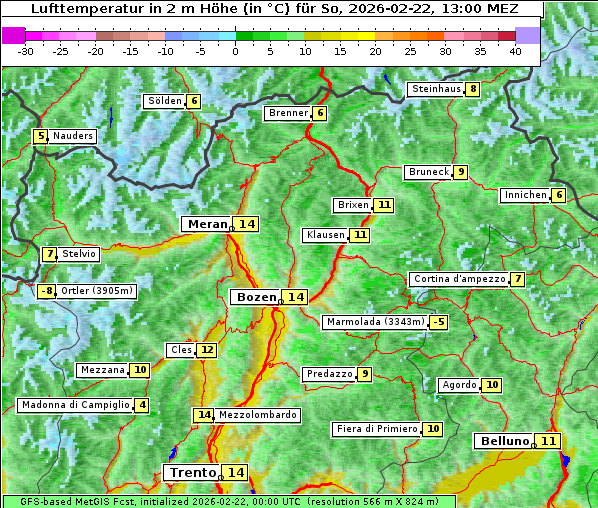 Temperatur, 22. 2. 2026