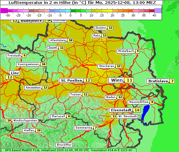 Temperatur, 8. 12. 2025