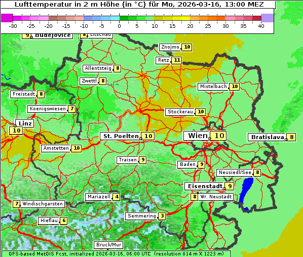 Temperatur, 16. 3. 2026