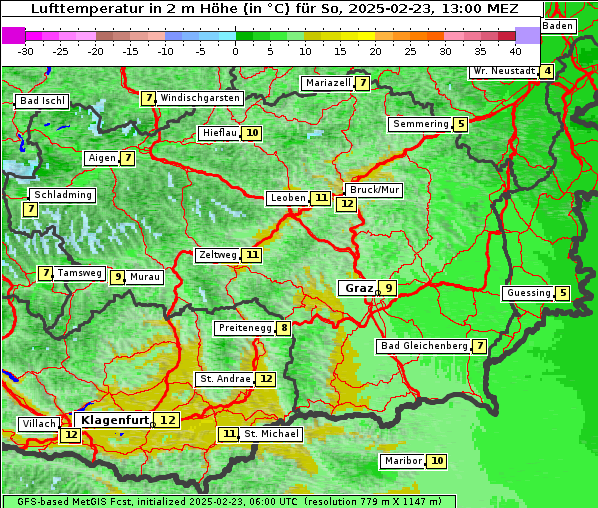 Temperatur, 23. 2. 2025