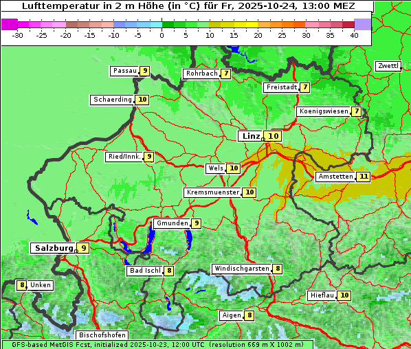Temperatur, 24. 10. 2025