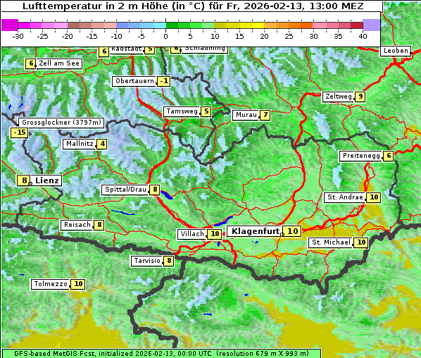 Temperatur, 13. 2. 2026