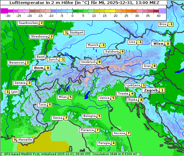 Temperatur, 31. 12. 2025
