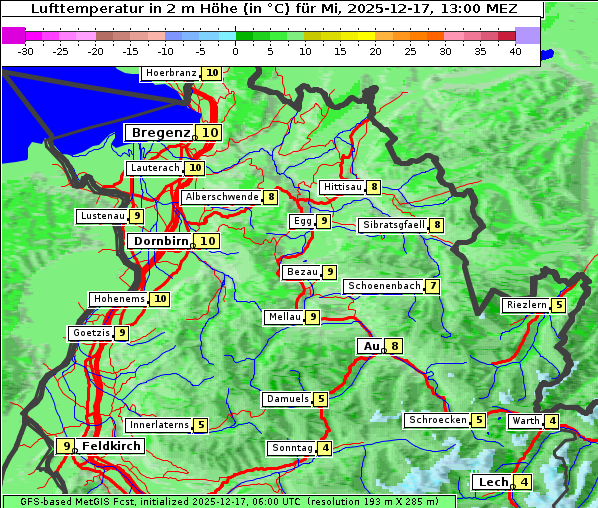 Temperatur, 17. 12. 2025