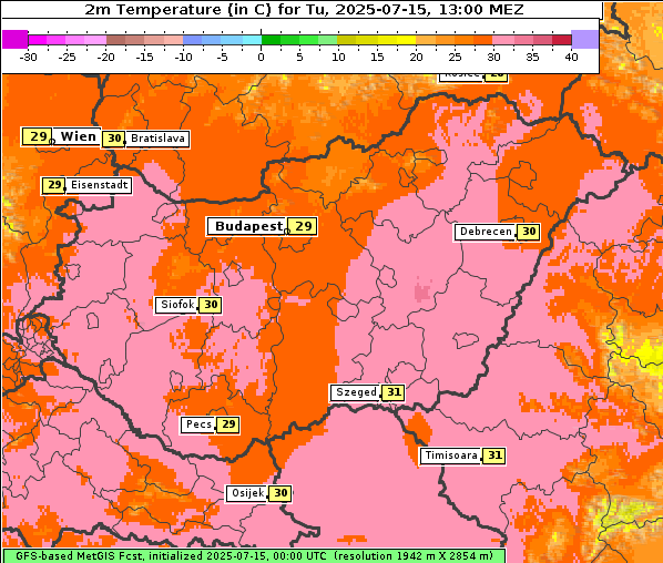 Temperatur, 15. 7. 2025