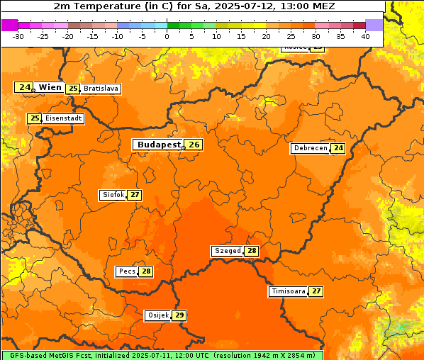 Temperatur, 12. 7. 2025