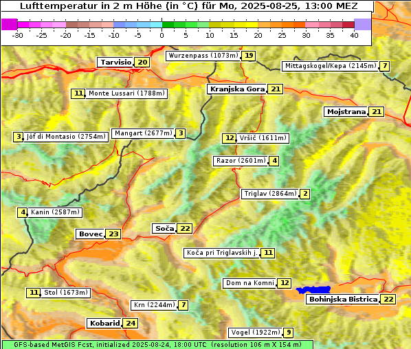Temperatur, 25. 8. 2025