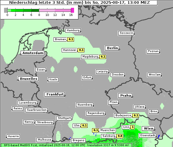 Niederschlag, 17. 8. 2025