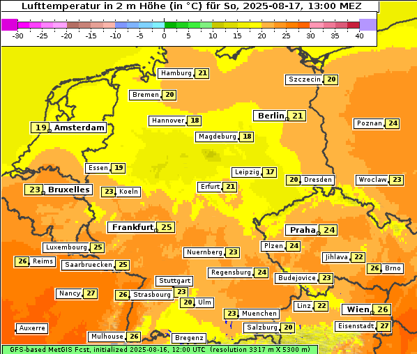 Temperatur, 17. 8. 2025