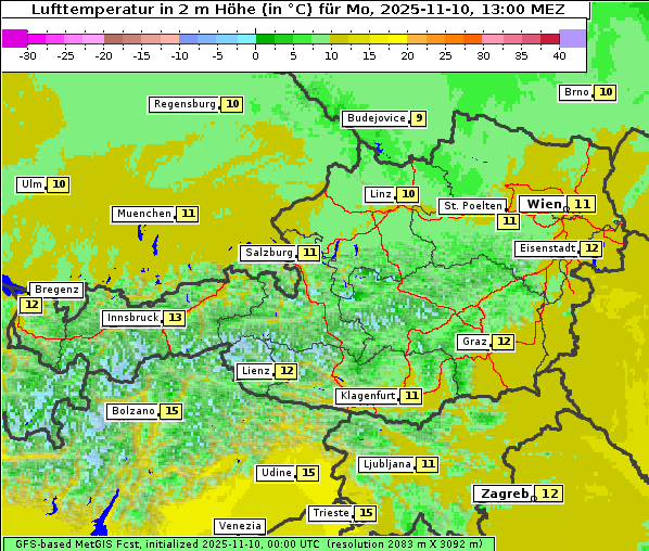 Temperatur, 10. 11. 2025