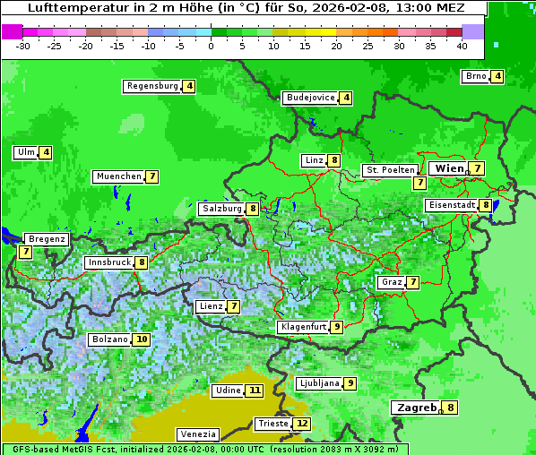 Temperatur, 8. 2. 2026