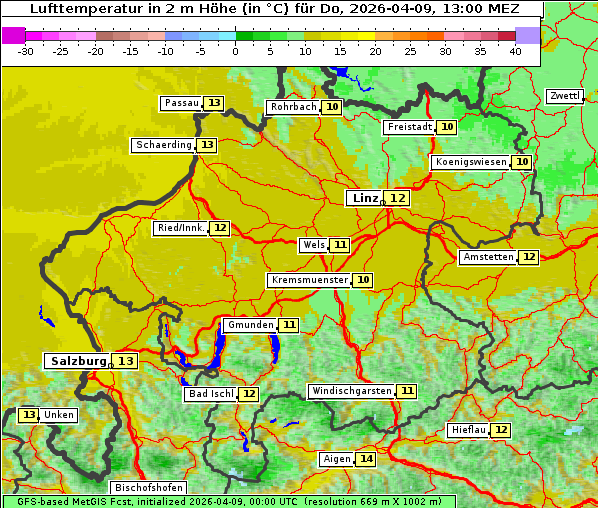 Temperatur, 9. 4. 2026