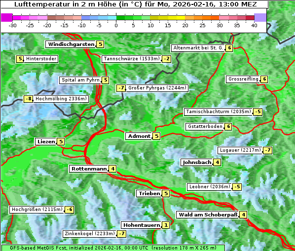 Temperatur, 16. 2. 2026