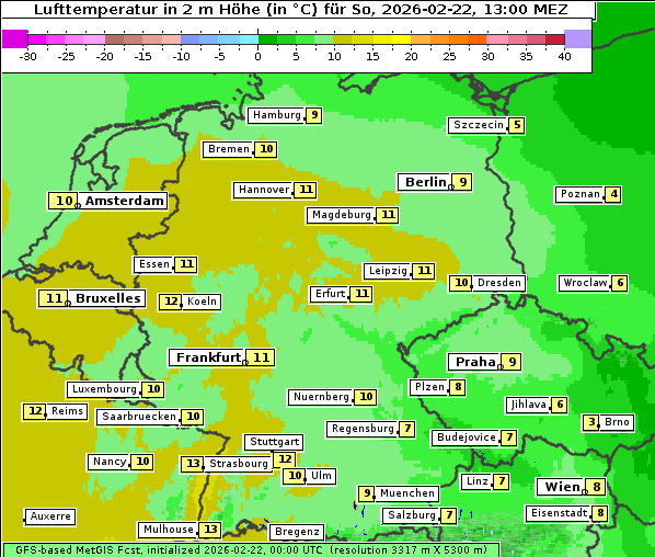 Temperatur, 22. 2. 2026