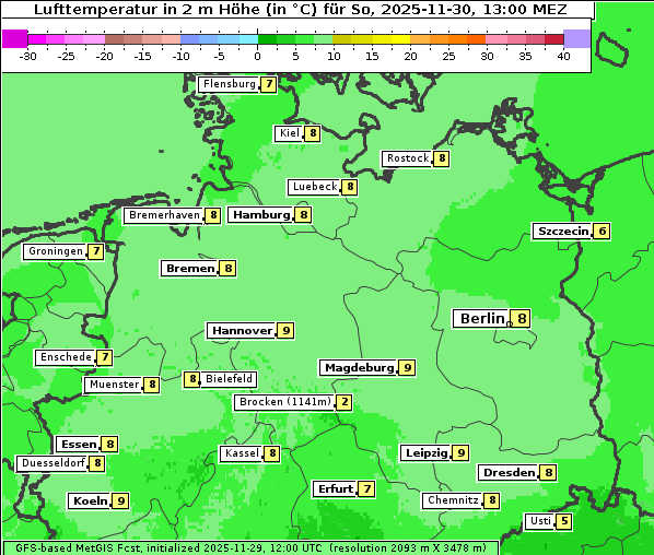 Temperatur, 30. 11. 2025