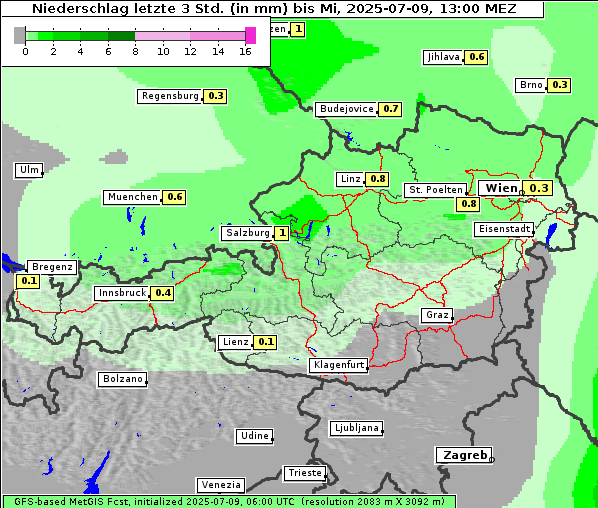 Niederschlag, 9. 7. 2025
