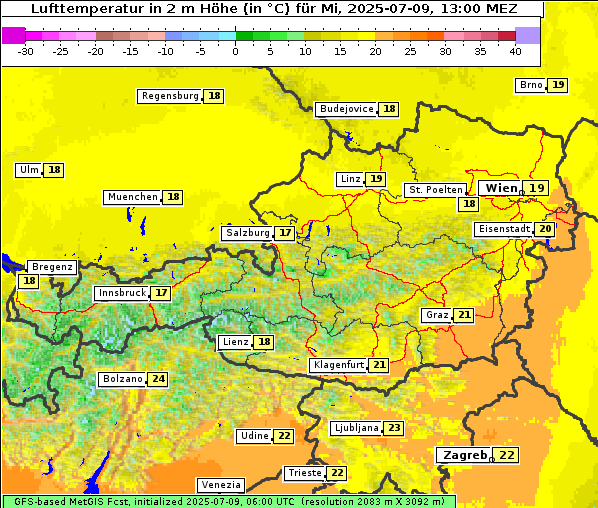 Temperatur, 9. 7. 2025