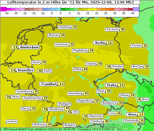 Temperatur, 8. 12. 2025
