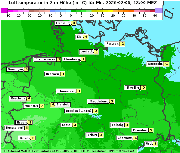 Temperatur, 9. 2. 2026
