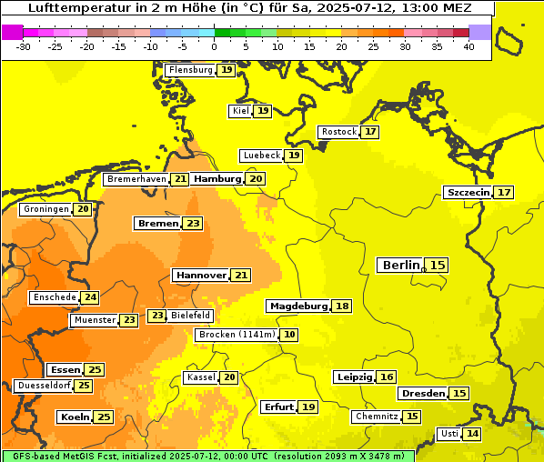 Temperatur, 12. 7. 2025
