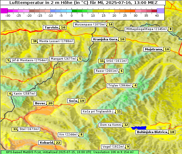 Temperatur, 16. 7. 2025