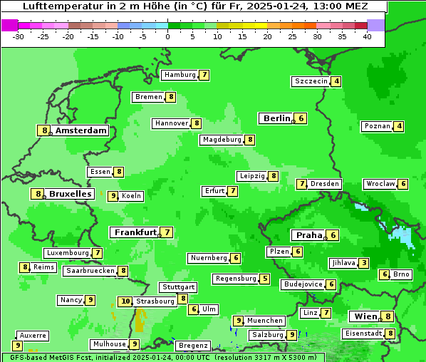 Temperatur, 24. 1. 2025