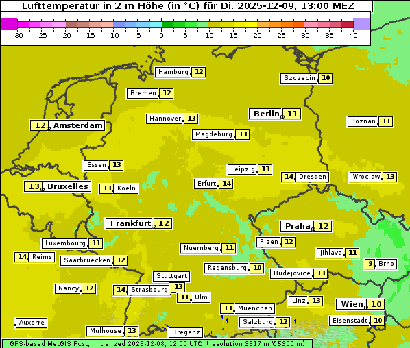 Temperatur, 9. 12. 2025