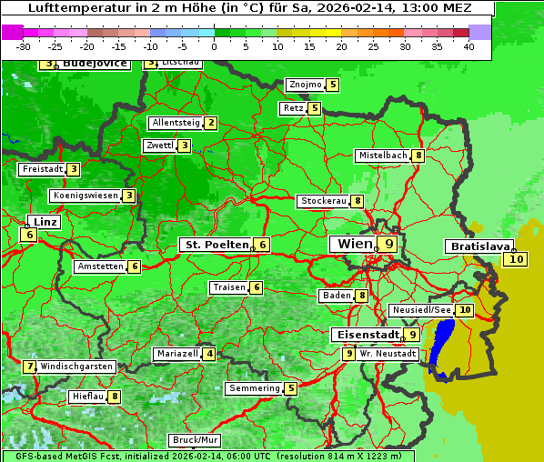 Temperatur, 14. 2. 2026