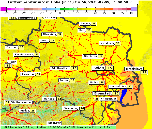 Temperatur, 9. 7. 2025