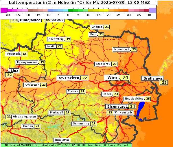 Temperatur, 30. 7. 2025
