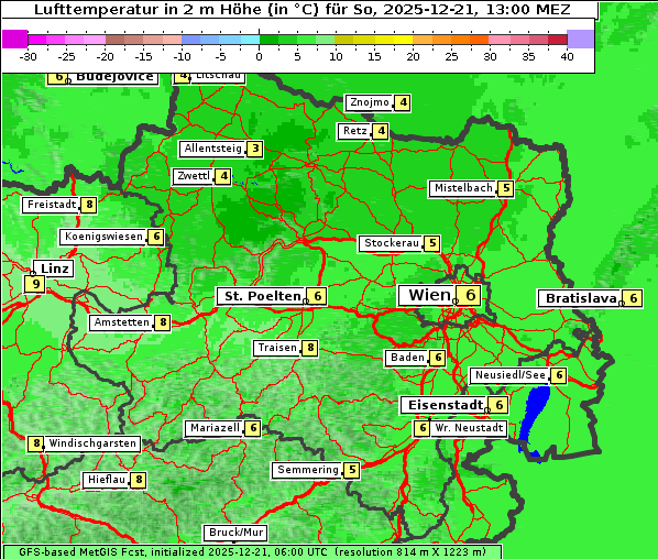 Temperatur, 21. 12. 2025