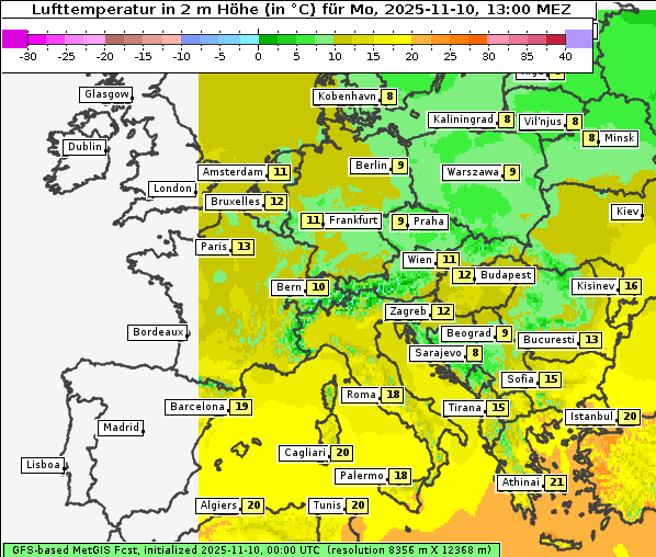 Temperatur, 10. 11. 2025