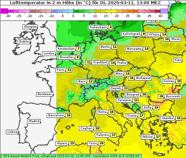 Temperatur, 11. 3. 2025