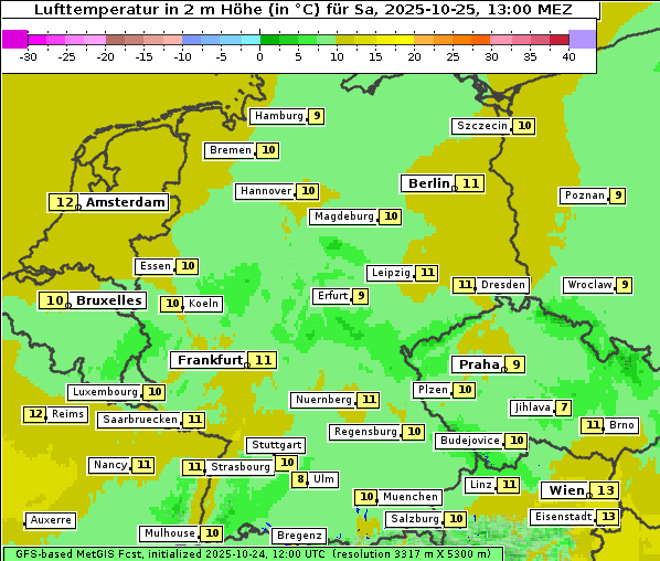 Temperatur, 25. 10. 2025