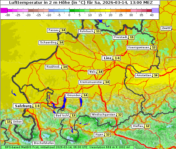 Temperatur, 14. 3. 2026