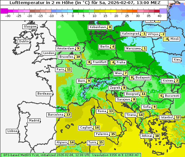 Temperatur, 7. 2. 2026