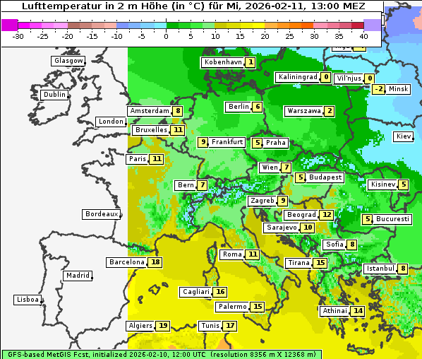 Temperatur, 11. 2. 2026