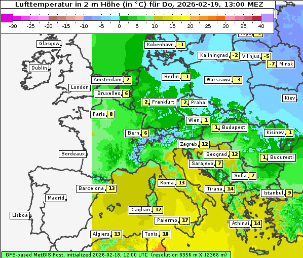 Temperatur, 19. 2. 2026