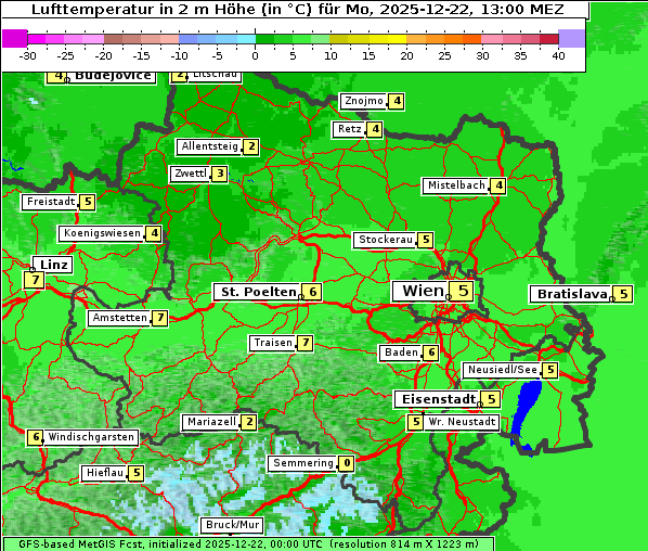 Temperatur, 22. 12. 2025
