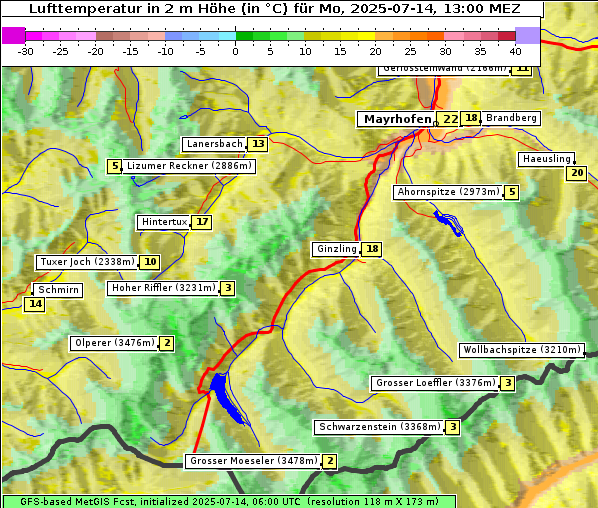 Temperatur, 14. 7. 2025