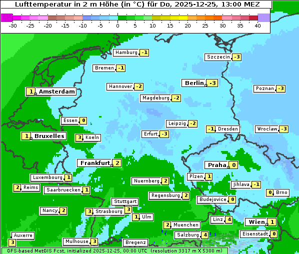Temperatur, 25. 12. 2025