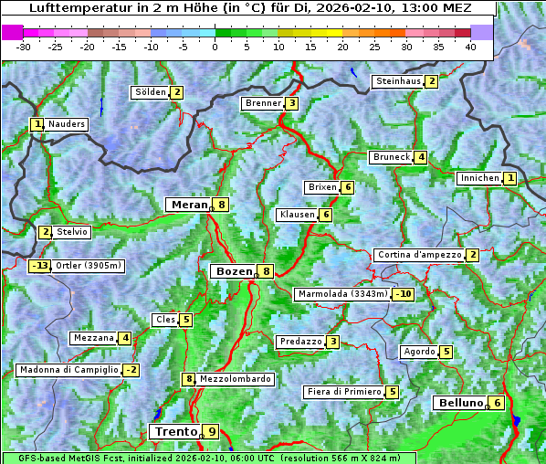 Temperatur, 10. 2. 2026