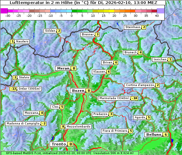 Temperatur, 10. 2. 2026